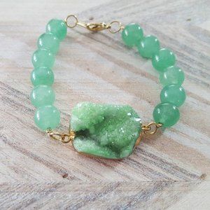 Green Aventurine & Druzy Stone Beaded Bracelet